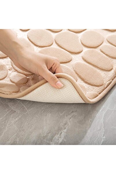 zola Σετ 2 πατάκια μπάνιου, τρισδιάστατο σχέδιο, απαλή υφή, κρεμ, αντιολισθητικά