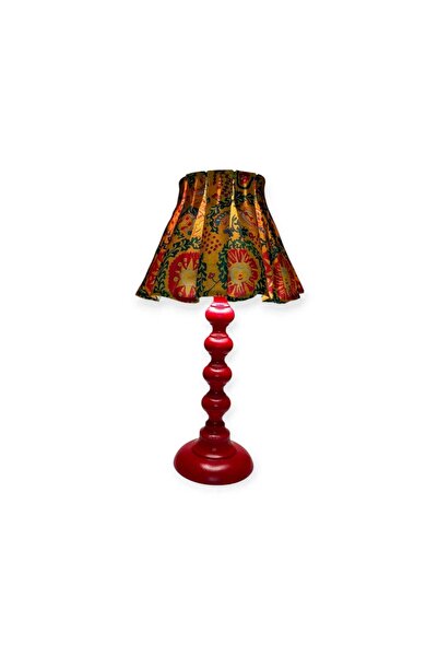 PERİ COLLECTİON Wintage Wood Beads Ahşap Abajur-Red