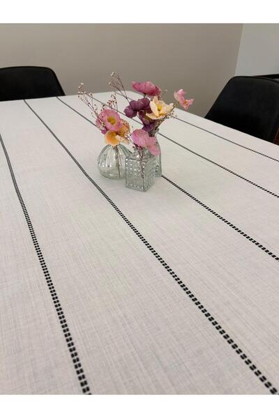 homease مفرش طاولة من قماش الغاردينيا المطرز بنمط خطوط |   استضافة الضيوف وتقديم الهدايا