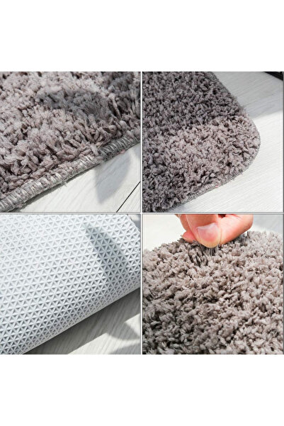 zola Bathroom carpet set, 3 pieces, fluffy, non-slip, absorbent fibres, light grey, 80x50 cm