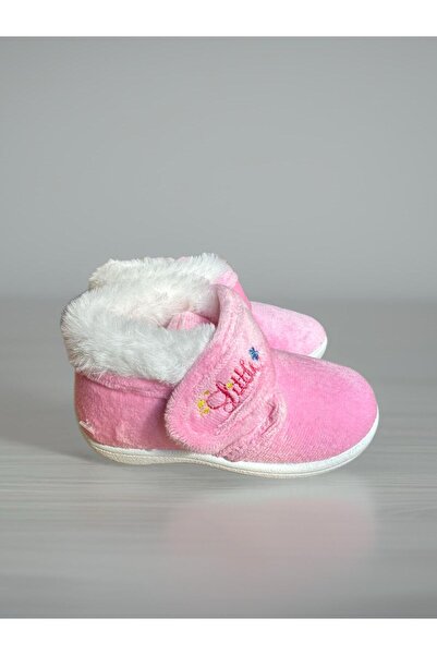 GEZER Kız Bebek Çocuk Kışlık Pembe Cırtlı Okul Kreş Panduf Ayakkabı