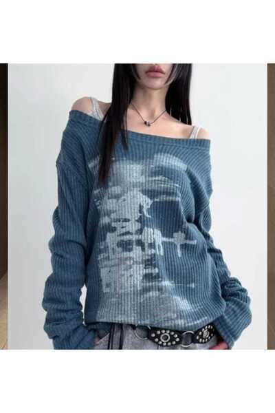 İsra Ayyıldız Moonstar Collection İndigo Lost Omuz Dekolteli Vintage Oversize...