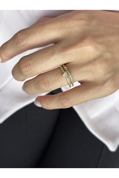 Ressia Two Rows Zircon Stone Heart Ring
