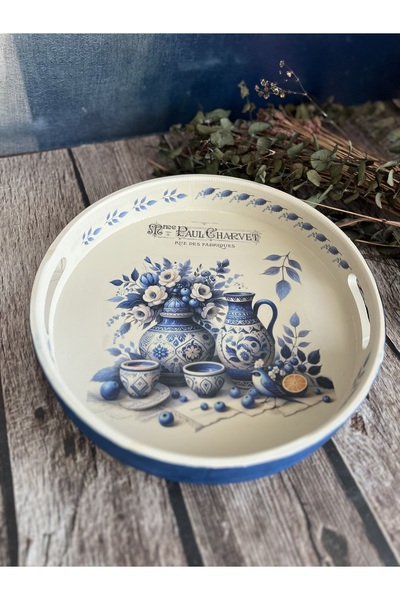 Bypinaryuksel Fincan Desenli Ahşap Tepsi