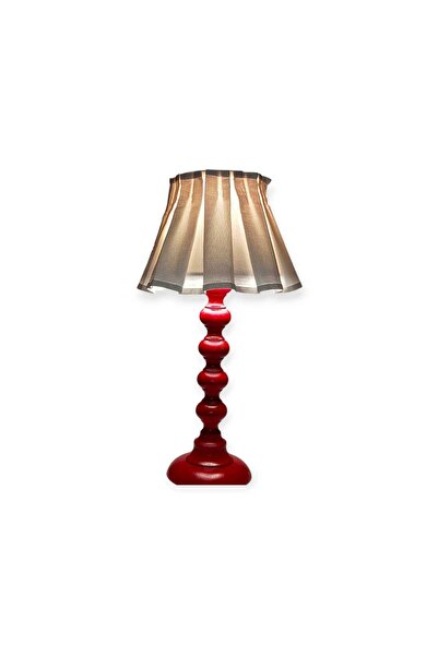 PERİ COLLECTİON Wintage Wood Beads Ahşap Abajur-Red