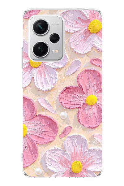 TechTree Redmi Note 12 PRO PLUS Uyumlu Pembe Beyaz Çiçekler Sulu Boya Baskılı...