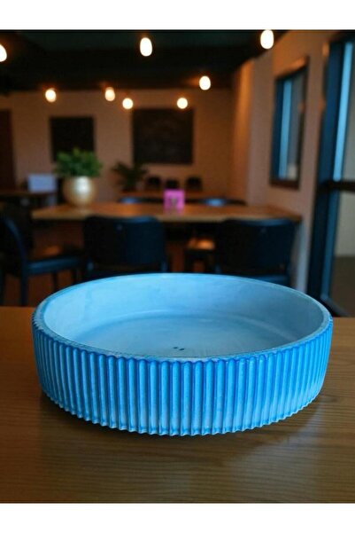 saksıdekorasyon Decorative Concrete Striped Varnished Blue Flower Pot Succule...