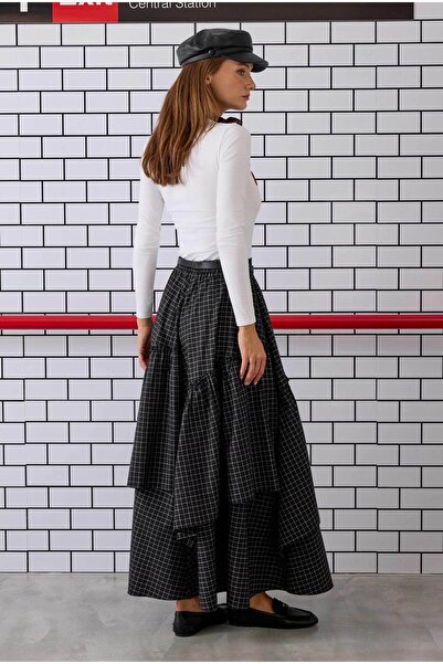 HEQA Fusta boemă în carouri neagră