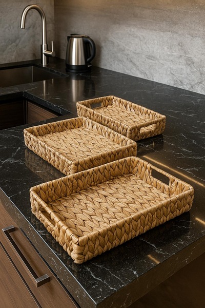 Tuğrastore Luxury 3 Size Wicker Tray and Presentation Stand