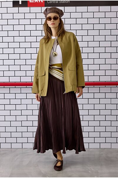 HEQA Fusta plisată în culori maro amar