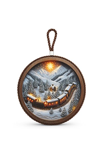 OEM Christmas ceramic decoration, Round, Relief model, With mountain landscape and train, for wall or do