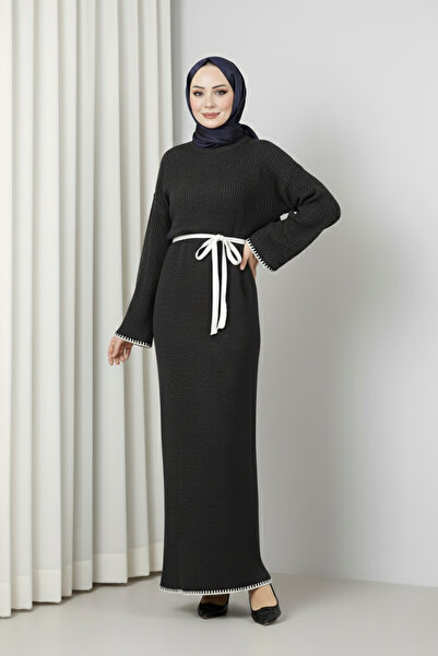 MODAQU Ribbed Belted Knit Dress - Smoked