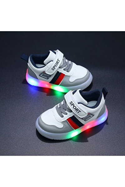 Bebelul Adidasi albi cu GRI, ROSU si bleumarine cu luminite