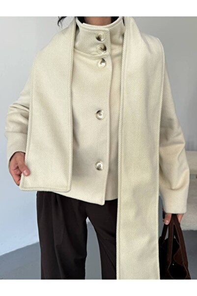 Friday Mood Women's Shawl Detailed Stand Collar Jacket