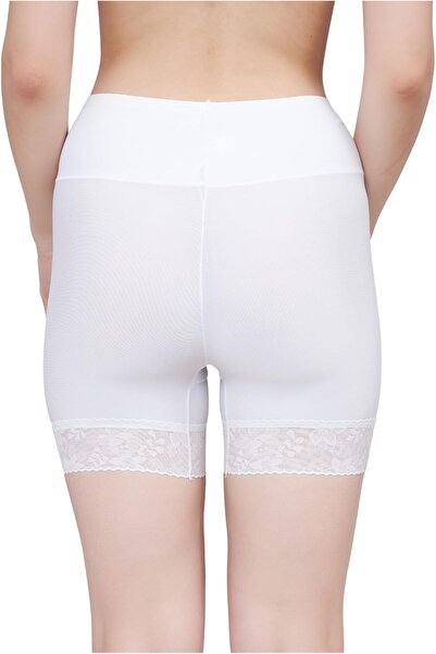 Glamroot Women's Lace Trimmed Anti-Chafing Slip Shorts Seamless Mid-Thigh Boyshorts Underwear,