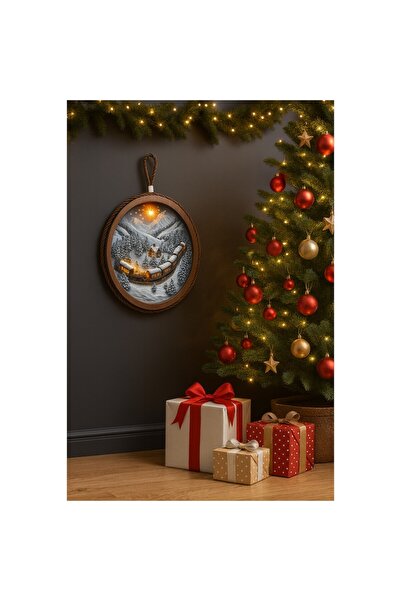 OEM Christmas ceramic decoration, Round, Relief model, With mountain landscape and train, for wall or do