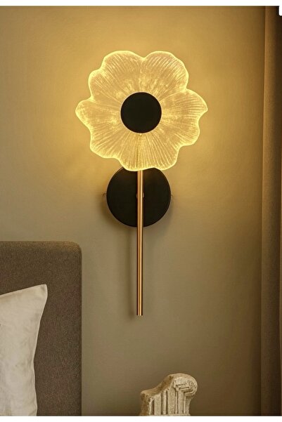 burenze Modern Papatya Led Aplik Kristal Şeffaf Camlı Elektrikli Ledli Aplik Gold Sarı