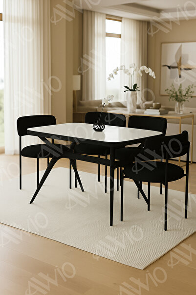 AVVİO Merlin Serisi Teddy Sandalye 80x120 Yemek Masası Mutfak Masası 4 Kişilik Masa Sandalye Takımı