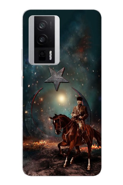 TechTree حافظة سيليكون متوافقة مع POCO F5 PRO مطبوع عليها شعار أتاتورك على حص...
