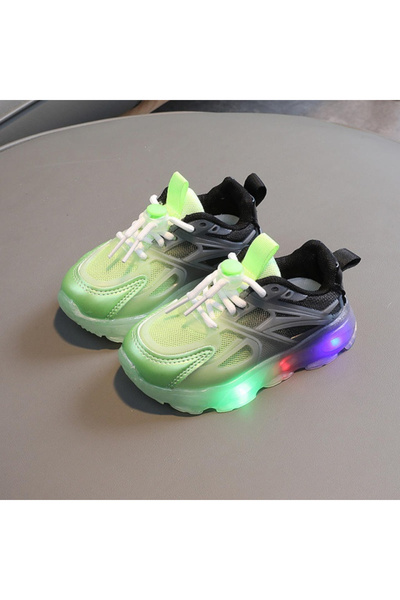 Bebelul Adidasi in degrade, NEGRU cu VERDE neon, cu luminite - Lilka