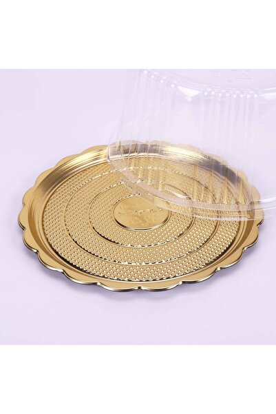 Hotpack Round Cake Container with Lid, 25 cm Diameter, Gold/Clear