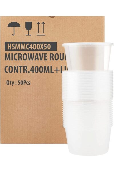 Hotpack Round Microwavable Containers with Lid 400ml, 50 Pieces
