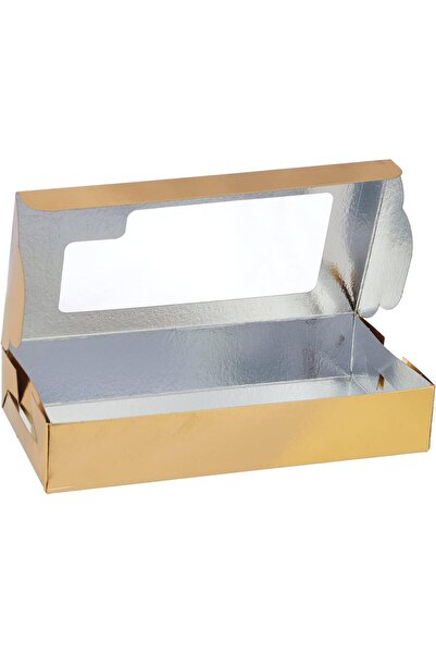 Hotpack Disposable Sweet Box, Gift Box, Party Box, Aluminium/Gold Window 20x10cm, 5 Pieces