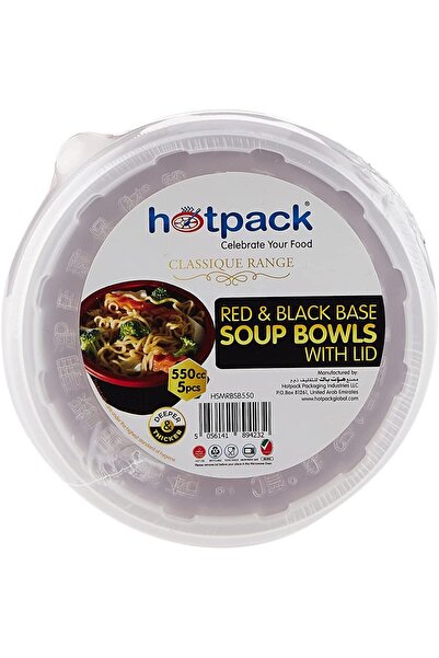 Hotpack Disposable Red & Black Base Food Storage, Hot Use, Soup Bowls 550ml w...