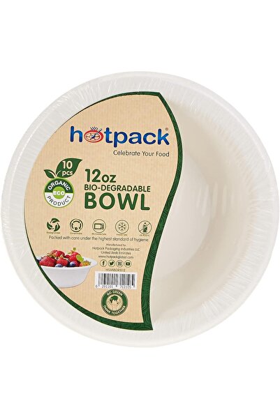 Soft N Cool Hotpack Disposable Bio-Degradable Paper Pulp Bowl White 12 ounce, 10 Pieces