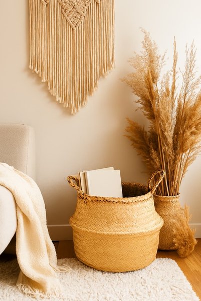 GUNBO HOME Natural Rattan Handwoven Wicker Basket |   Bohemian Flådis Style Decorative Storage Basket
