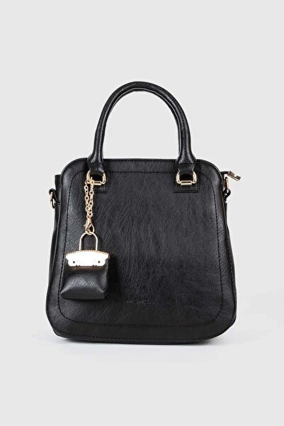 MORCA Women's Hand and Shoulder Bag Black with Gold Detailed Strap