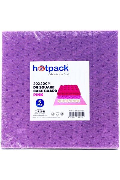 Hotpack ألواح كيك مربعة وردية 20 سم × 20 سم، 5 قطع