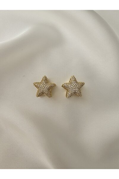 Zivazer Store Kadın çelik kararmaz xuping 14k gold renginde taşlı deniz yıldızı formunda küpe