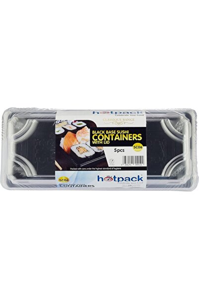 Hotpack علبة سوشي للاستخدام مرة واحدة بقاعدة سوداء مقاس 220×60×21 مم مع غطاء،...