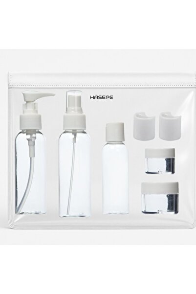 HASEPE Travel Cosmetic Containers, 8-Piece Kit with Transparent Bag, Portable, Reusable
