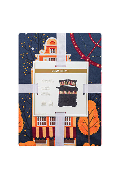 LC Waikiki Navy Blue 100% Cotton Christmas Themed Double Duvet Cover Set