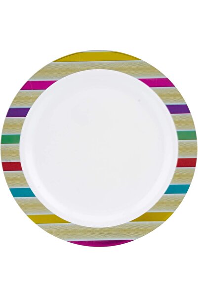 Hotpack Premium Multicolored Line Print Plastic Plates 9 Inch, 10 Pieces