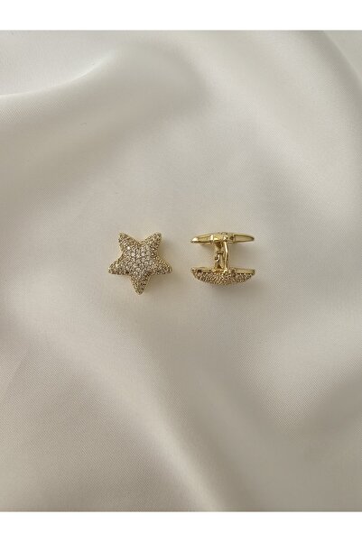 Zivazer Store Kadın çelik kararmaz xuping 14k gold renginde taşlı deniz yıldızı formunda küpe