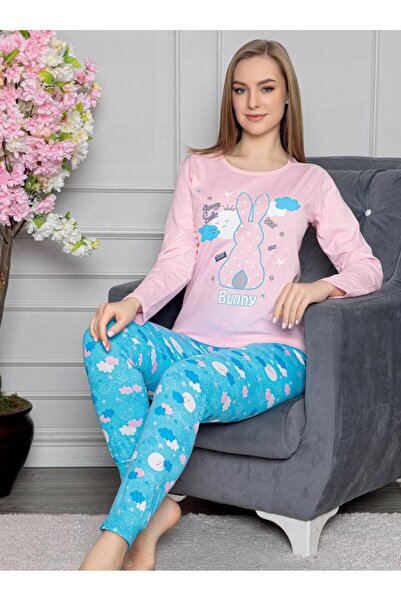 Intisimo Γυναικείες Πιτζάμες, Βαμβακερές με Λύκρα, Σχέδιο Κουνελιού, Μπλε/Ροζ...