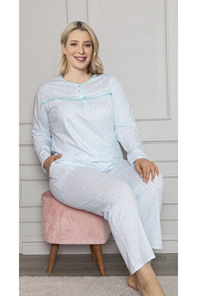 Intisimo Women's Pajamas, 100% Cotton, Plain, Heart Print, Large Size, Turquoise - L