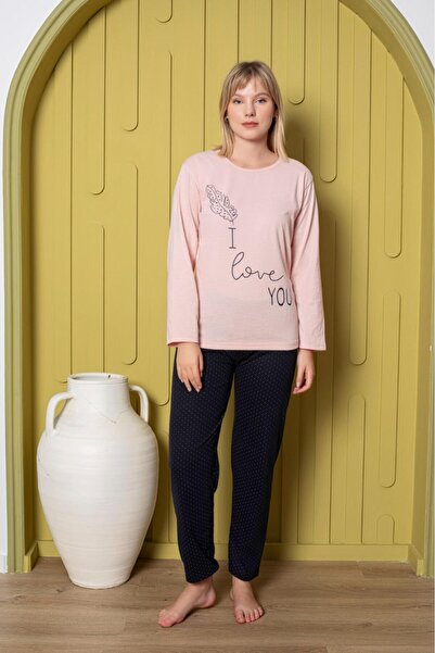 Intisimo Γυναικεία Πιτζάμα, Μακρυμάνικη, Σ' αγαπώ, Βαμβακερή, Ροζ - XL