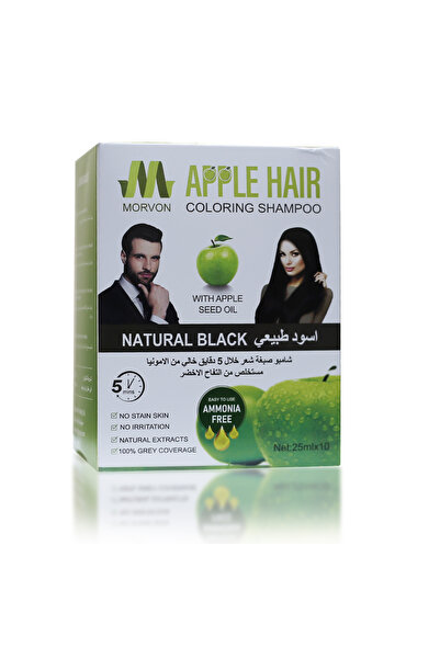 MORVON شامبو صبغة شعر اسود ظروف خالي من الامونيا مستخلص من التفاح الاخظر 25مل...