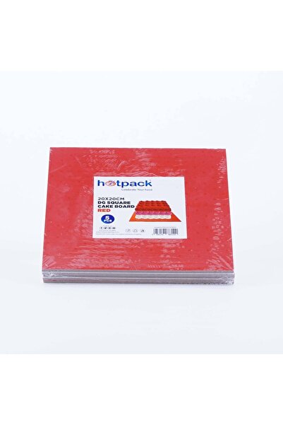 Hotpack لوح كيك أحمر مربع 25 سم × 25 سم، 5 قطع