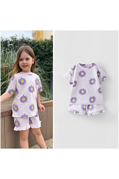 aybabykids Set de pantaloni scurți pentru fete cu imprimeu cu flori Set din d...