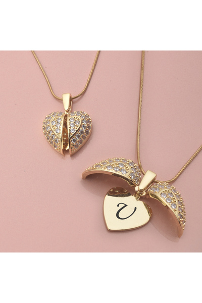Cute Heart U Harfli Kadın Çelik Kolye Açılır Kalp Takı Hediyelik Aksesuar
