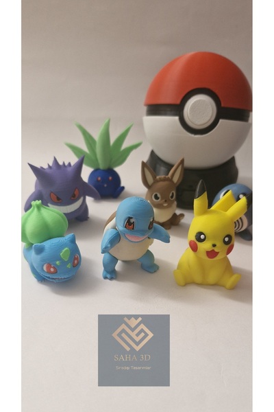 saha3d sıradışı tasarımlar 10-Piece Pokemon Set and 1 Poke Ball (No:1)