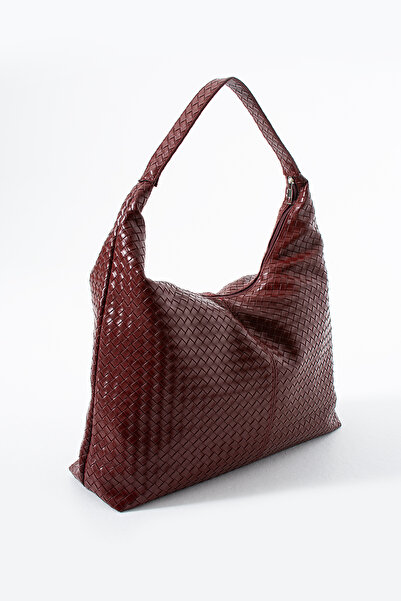vagues Casual Knitted Detail Milan Women's Shoulder Bag Claret Red