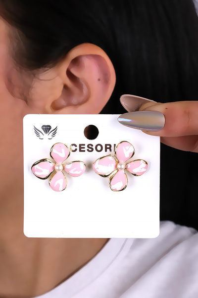 LOWEN AKSESUAR أقراط نسائية على شكل زهرة باللون الوردي مع حجر الأوبال