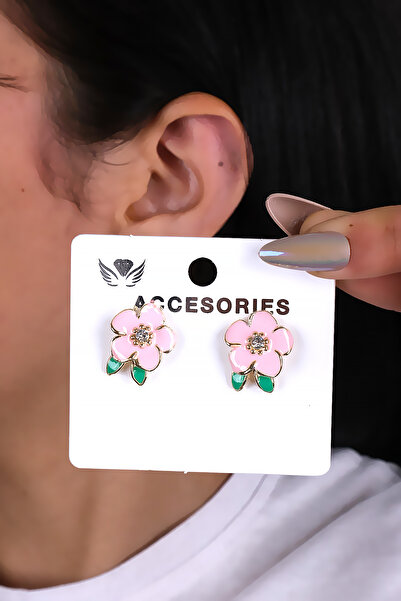 LOWEN AKSESUAR Pink Flower Design Women's Earrings