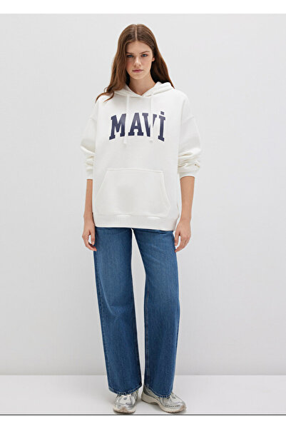 Mavi Hooded Collar Ecru Women's Sweatshirt Dmk.M1600361-81964 Logo Hooded